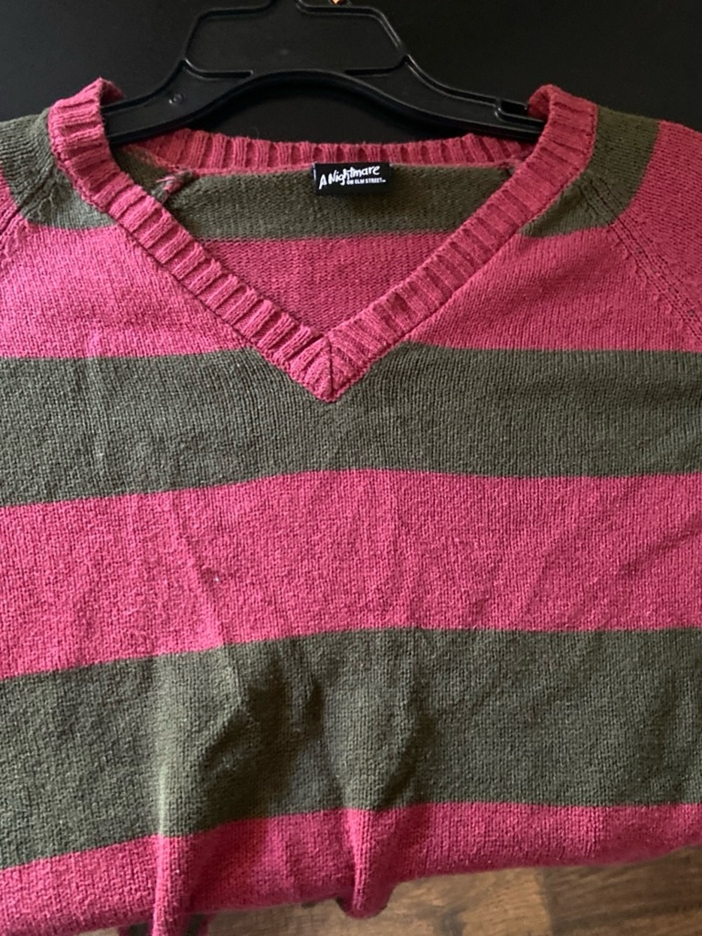 Striped V-Neck Sweater in Burgundy and Olive Green by Ambiance - Picture 5 of 5